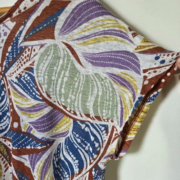 EUC FOLIAGE PRINT 100% LINEN CAP SLEEVES TOP SIZE MEDIUM WOMENS - Picture 8 of 16